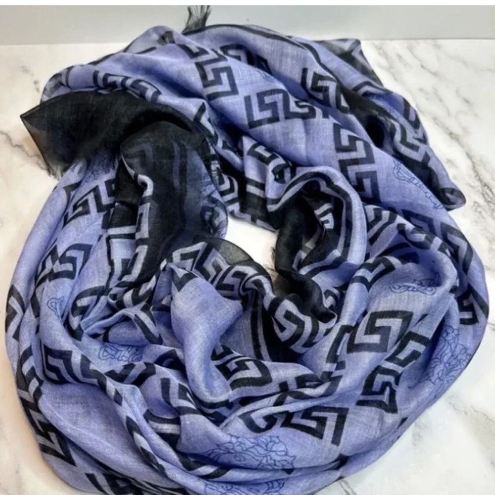 NEW Versace Blue and Black La Medusa Scarf/Shawl